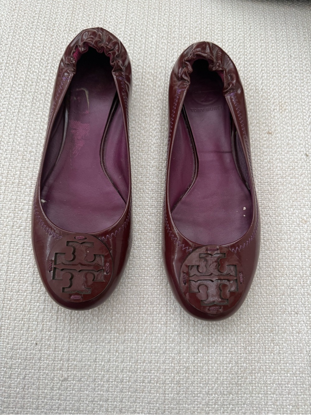 Tory Burch Deep Burgundy Leather Elastic Ballet Flats